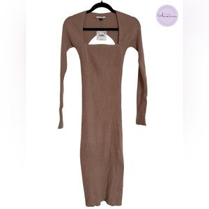 NWT | AEO Beige Long Sleeve Ribbed Midi Dress